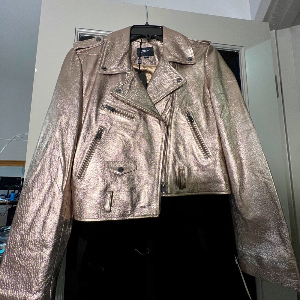LA Marque leather jacket in bronze from Anthropologie. Size small